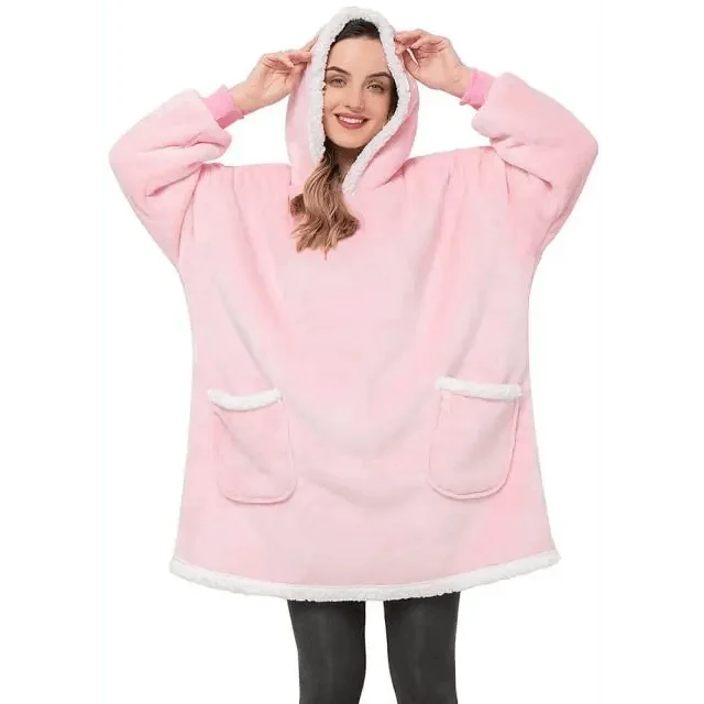 Fashion Winter Oversized Hoodie Women Sweatshirt Hooded Bathrobe Coats Blanket With Sleeves Fleece Christmas TV Blanket Warm Blank Flannel Hoodie Cozy Plush Blanket Hooded Blanket Design Hoodie For Men Women - Elle Ere Peace