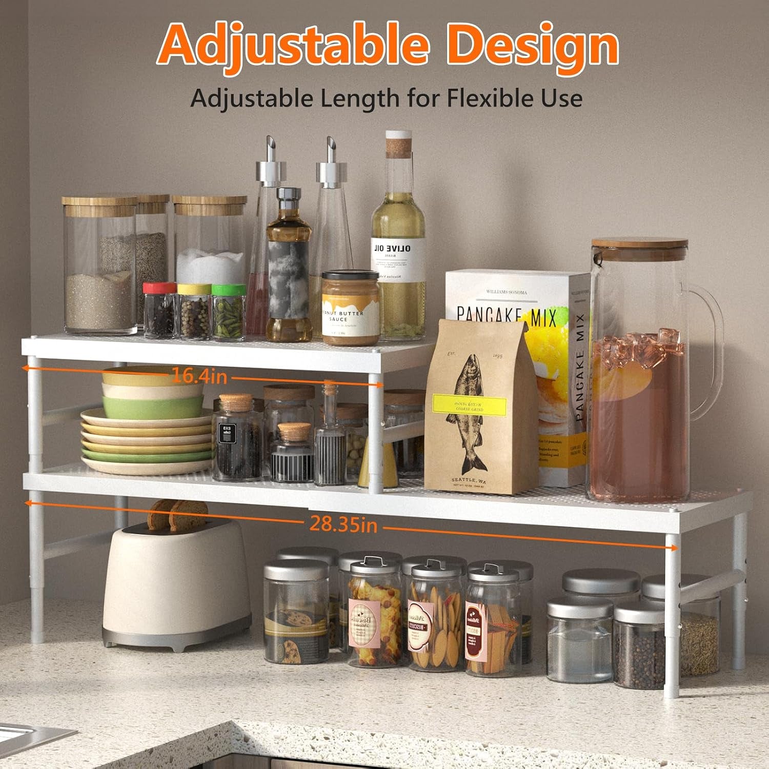 2 Pack Expandable Adjustable Stackable Kitchen Cabinet Organizer,Spice Rack