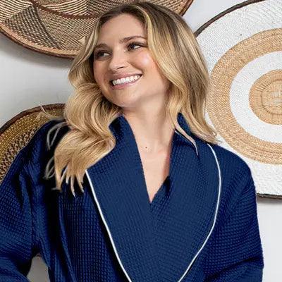 Women’s Waffle Piping Bathrobe – Lightweight Spa-Style Comfort - Elle Ere Peace