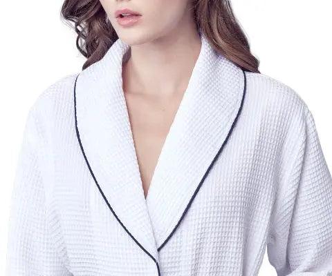 Women’s Waffle Piping Bathrobe – Lightweight Spa-Style Comfort - Elle Ere Peace
