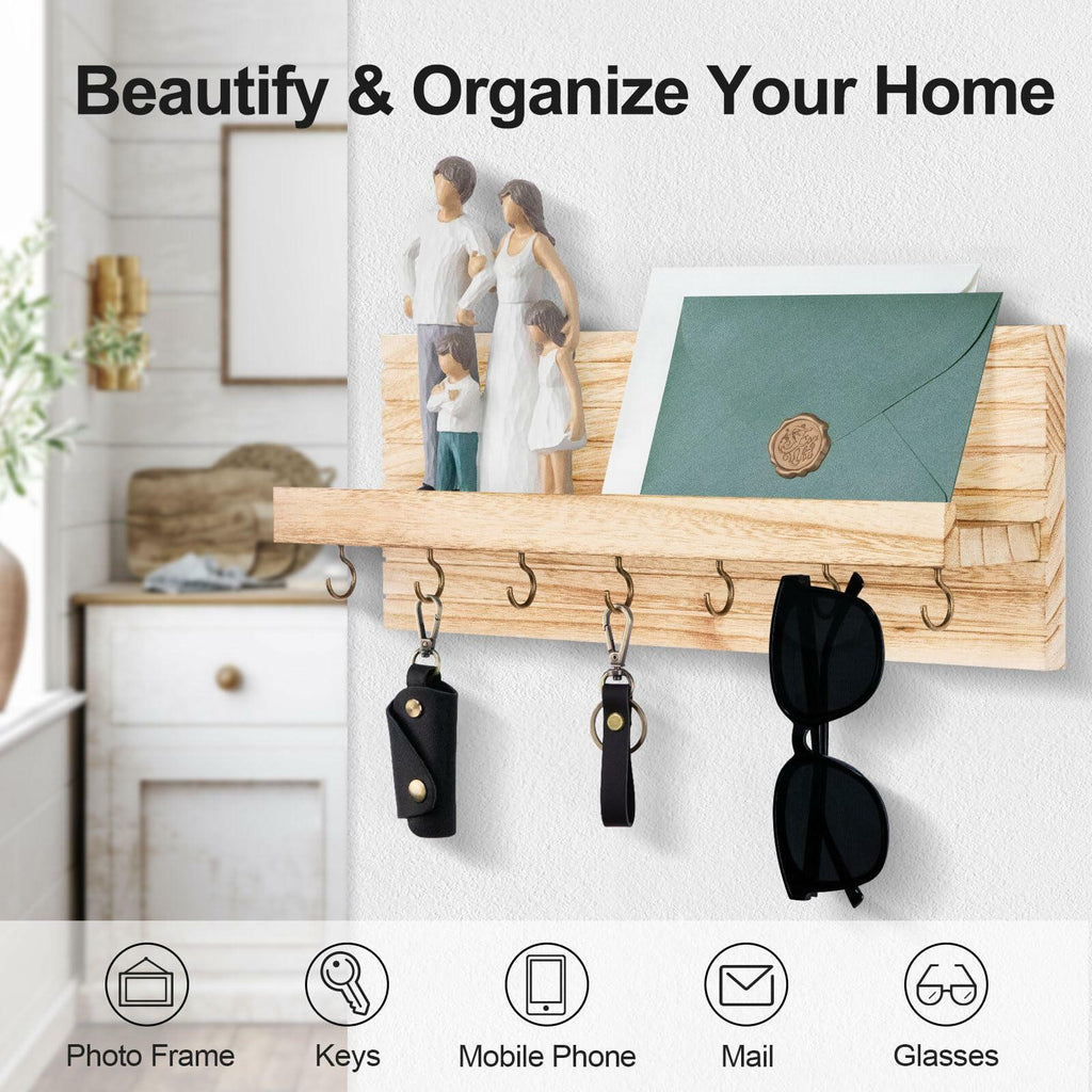 Lwenki Wall Mount Key Holder with 7 Hooks & Shelf 13.8x5.3x3.2 Inches