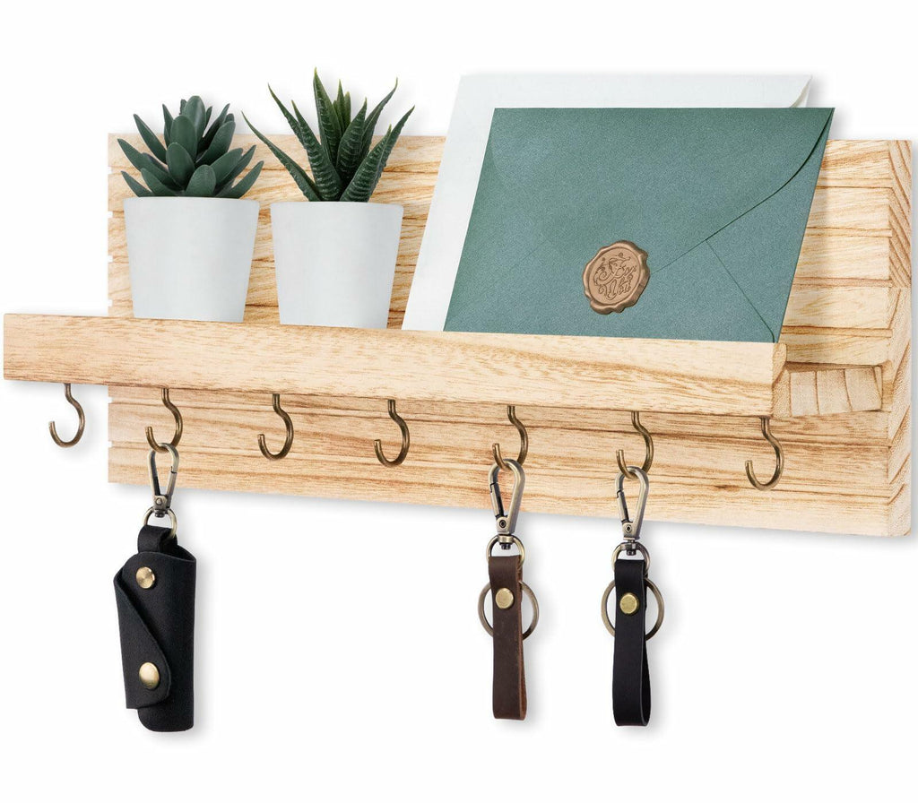 Lwenki Wall Mount Key Holder with 7 Hooks & Shelf 13.8x5.3x3.2 Inches