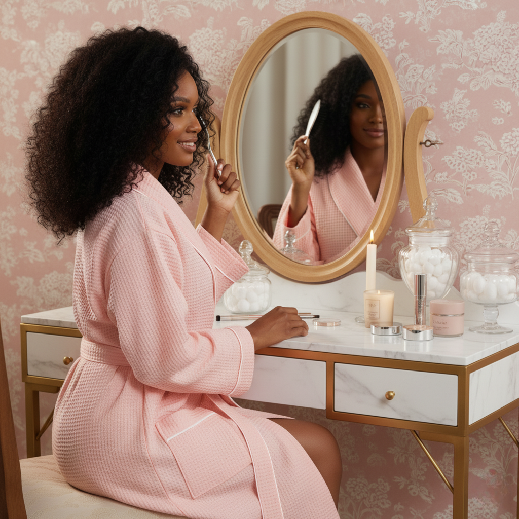 Women’s Waffle Piping Bathrobe – Lightweight Spa-Style Comfort - Elle Ere Peace